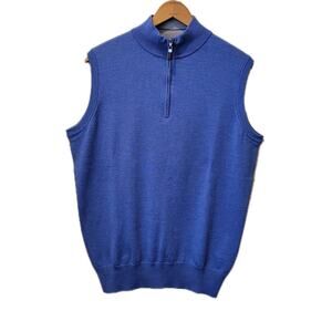 Peter Millar Mens Wool Silk Blue 1/4 Zip Sweater Vest Size Medium Classic Preppy